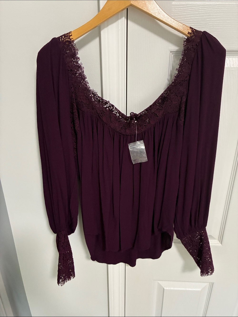 Free People Plum Lace-Trim Peasant Blouse